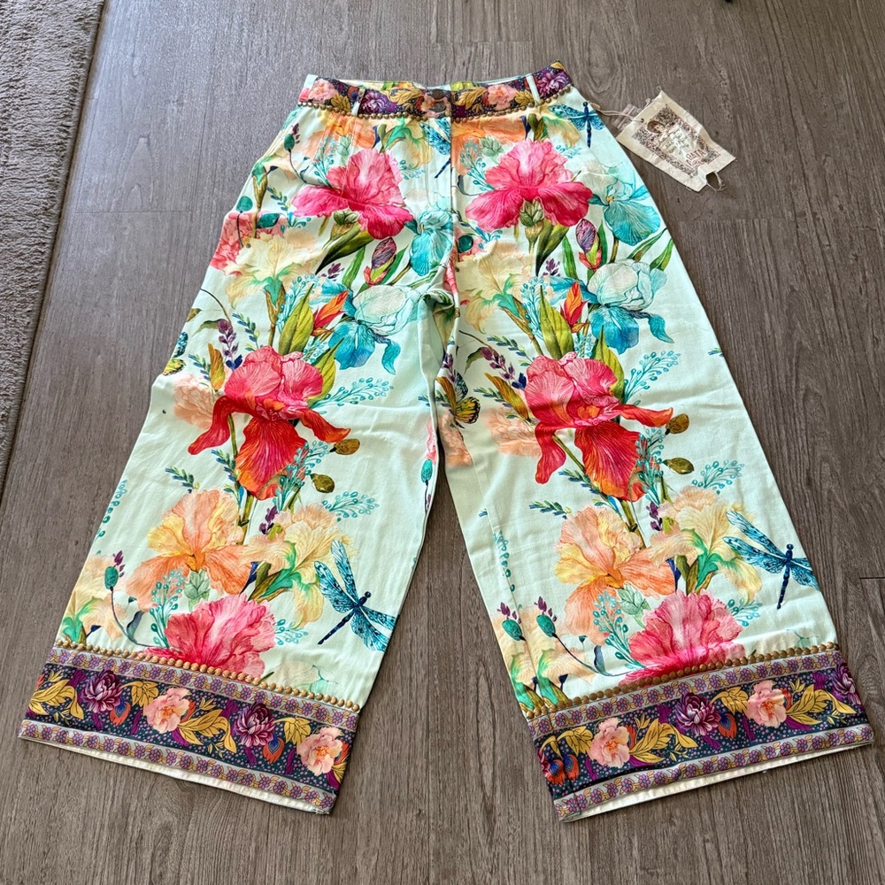 Floral Wide Leg Pants - Mint & Pink
